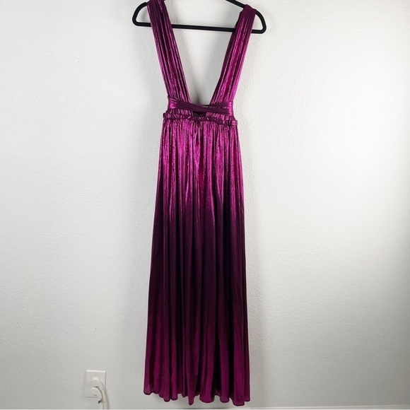 Bronx and Banco Goddess Metallic Maxi Dress Fuchsia Pink XL Formal Evening - Picture 3 of 9